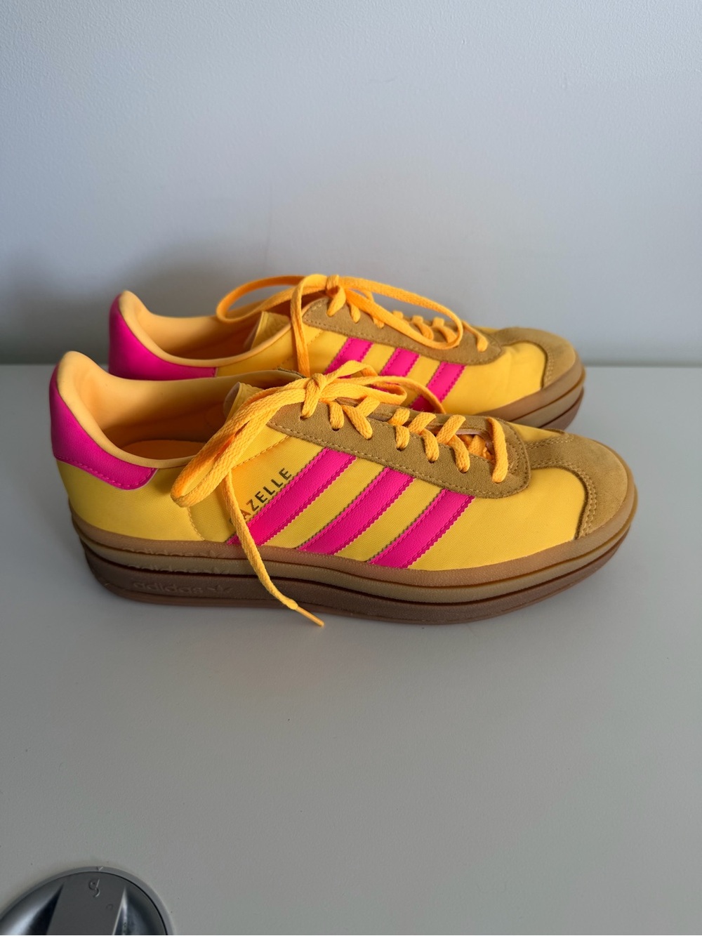 adidas Gazelle Platform Women's Yellow and Pink Retro Sneakers - Picture 2 of 6